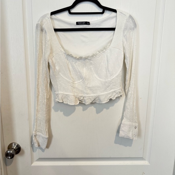 Nasty Gal Tops - Nasty Gal White Textured Long Sleeve cropped Blouse